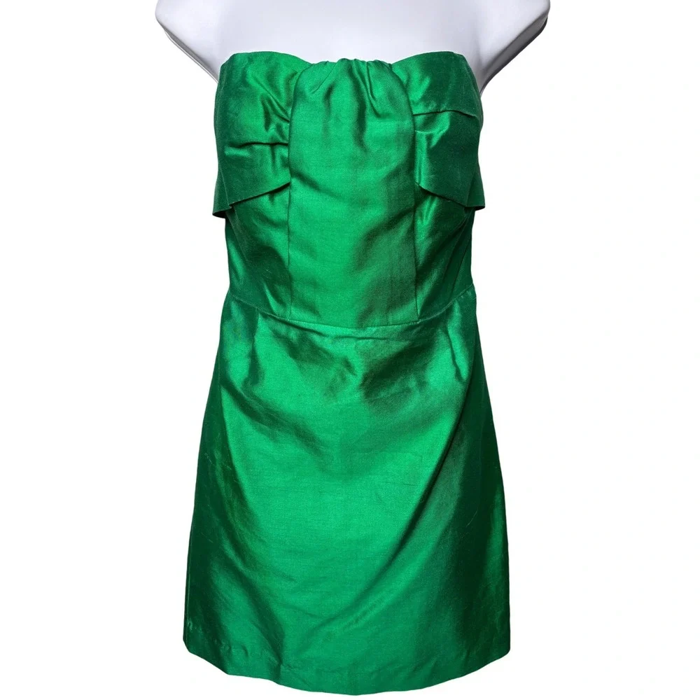 KATE SPADE Womens Green Strapless Silk Bow Front Mini Dress Sz 4 Designer Luxury